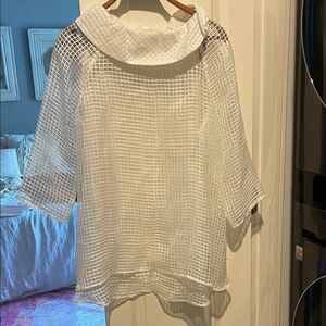 White Sheer Grid Pattern Top